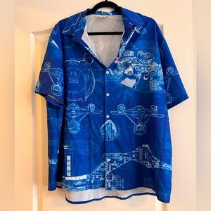 Funky Star Trek blueprint Hawaiian casual button down